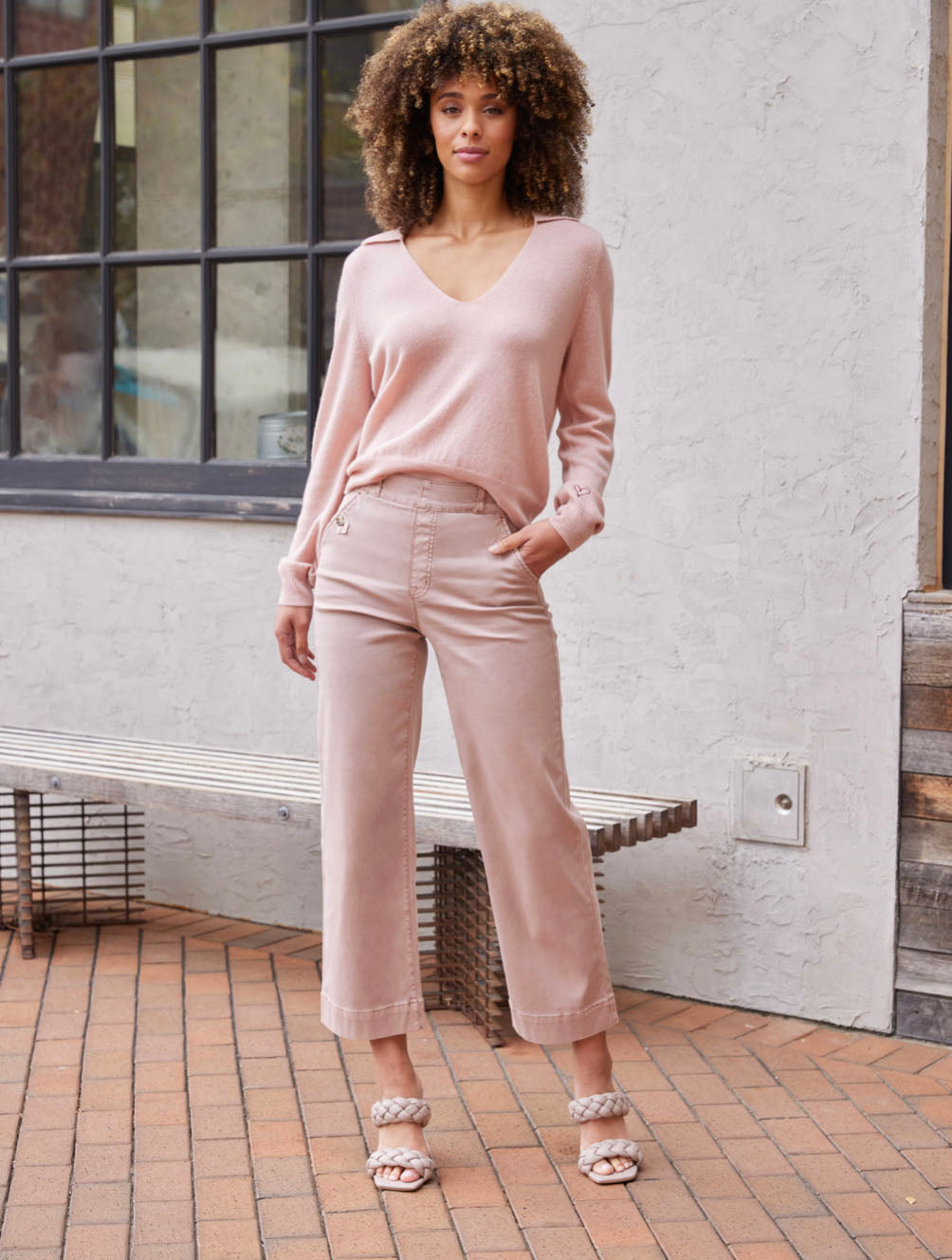 Spanx Stretch Twill Cropped Wide Leg Pant in Mauve