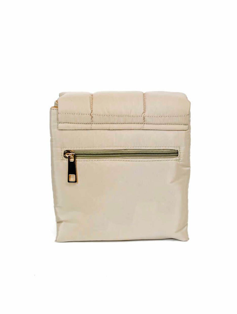 Quilted Nylon Flap Crossbody Bag in Bone