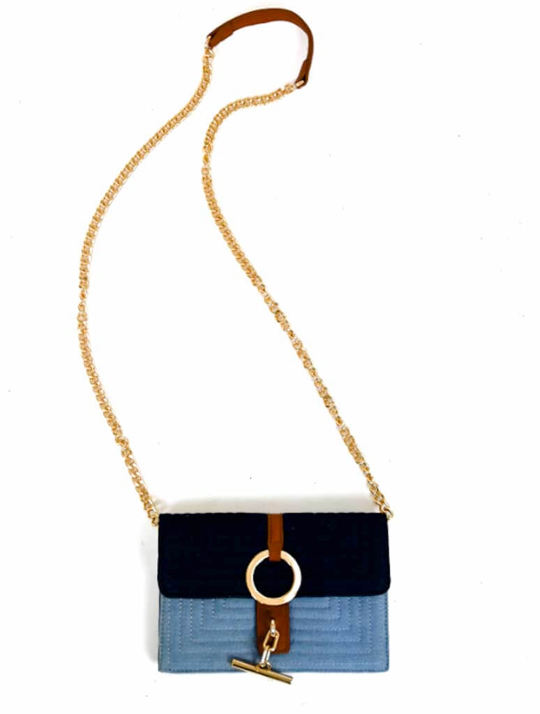 Envelope Crossbody Bag with Chain Detail in Denim