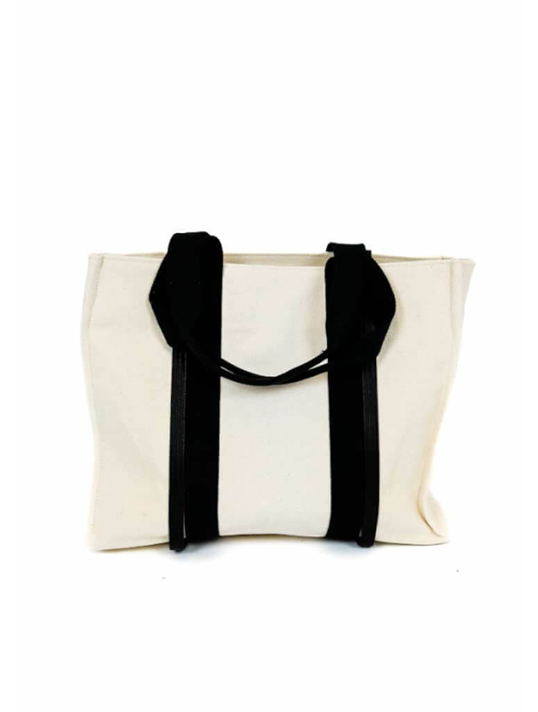 Large Canvas Tote With Leather Accents in Black