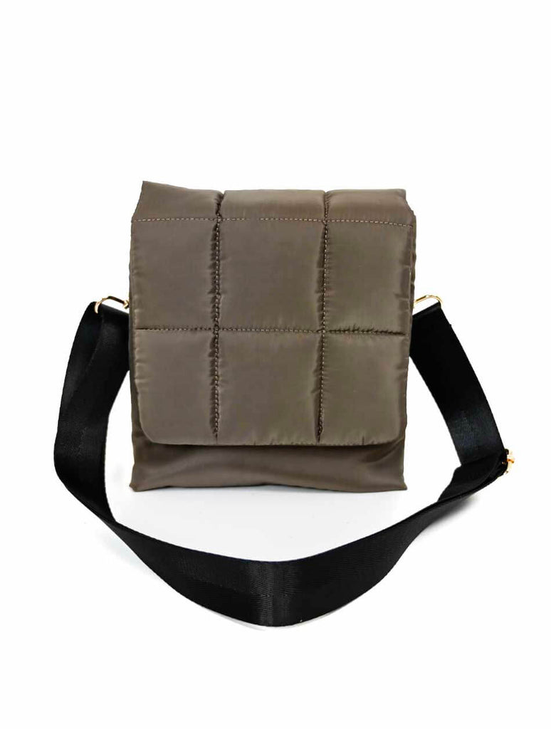 Quilted Nylon Flap Crossbody Bag in Bone