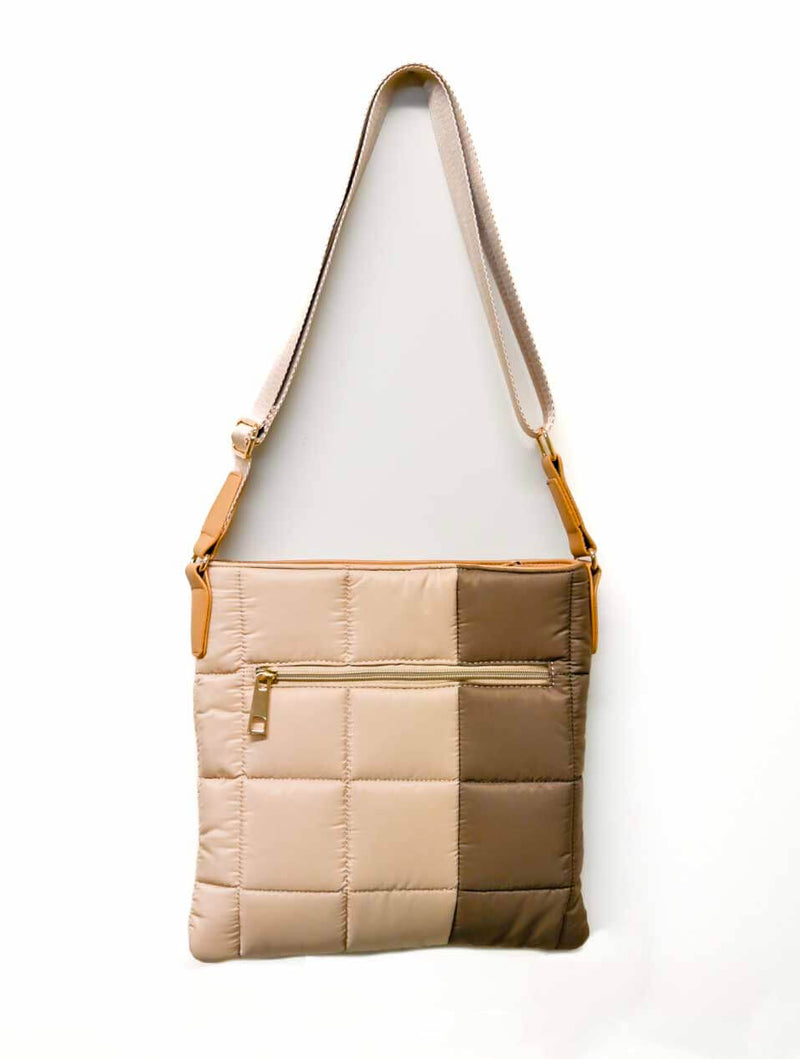 Color-Block Nylon Quilted Crossbody in Taupe
