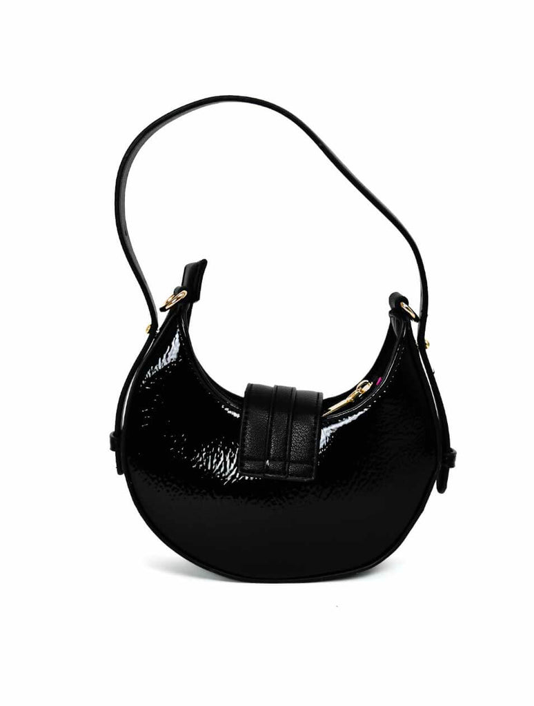 Mini Hobo Bag with Gold Hardware in Black Nappa/Patent Leather