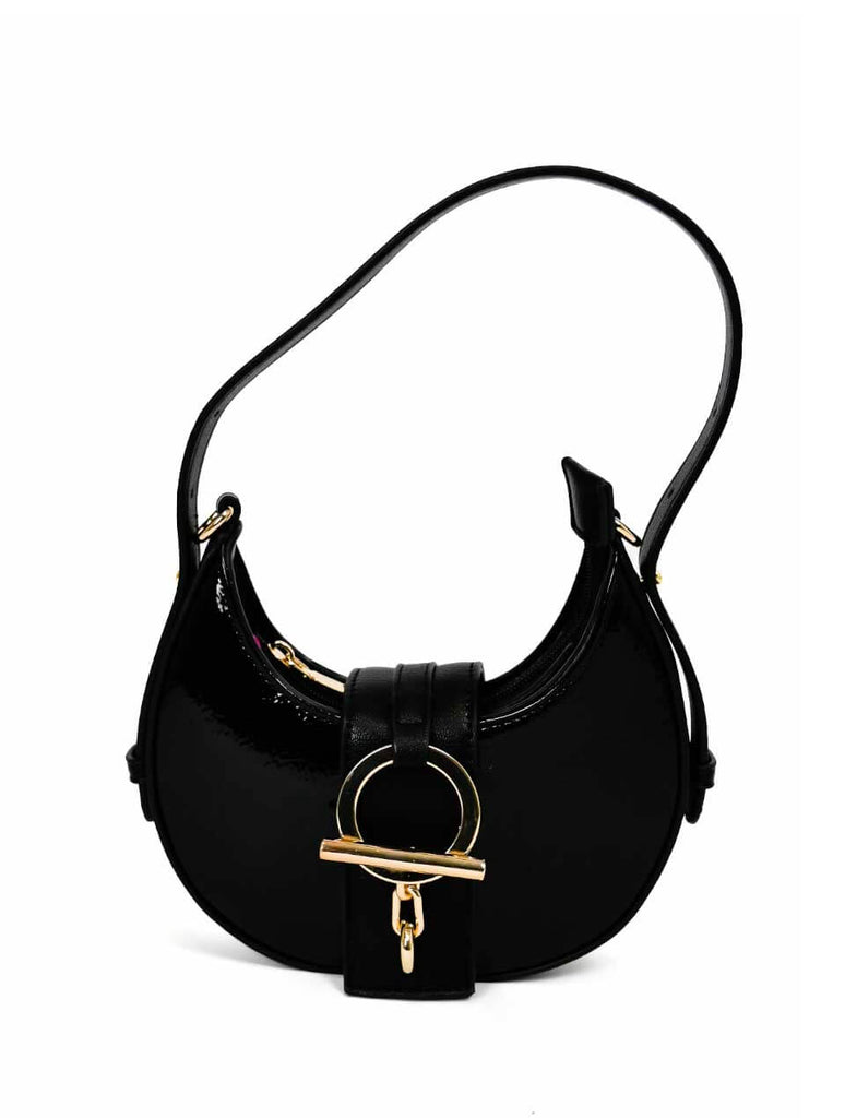 Mini Hobo Bag with Gold Hardware in Black Nappa/Patent Leather