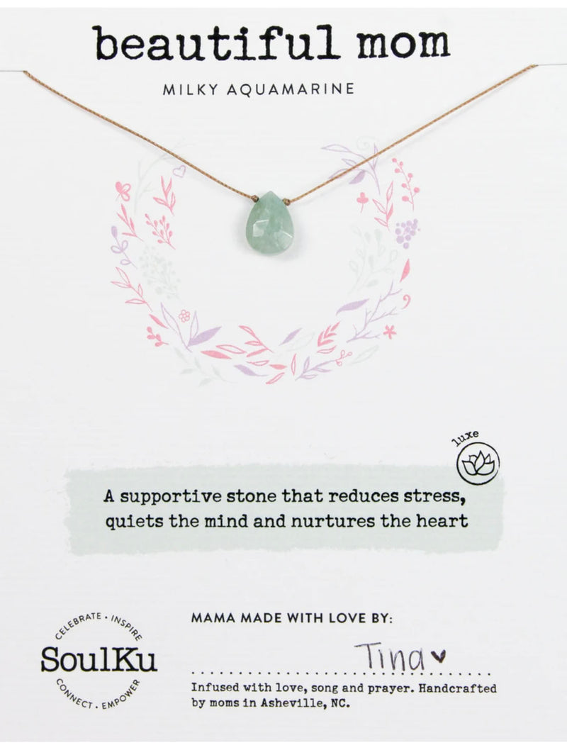 SoulKu Luxe "Beautiful Mom" Necklace in Milky Aqua