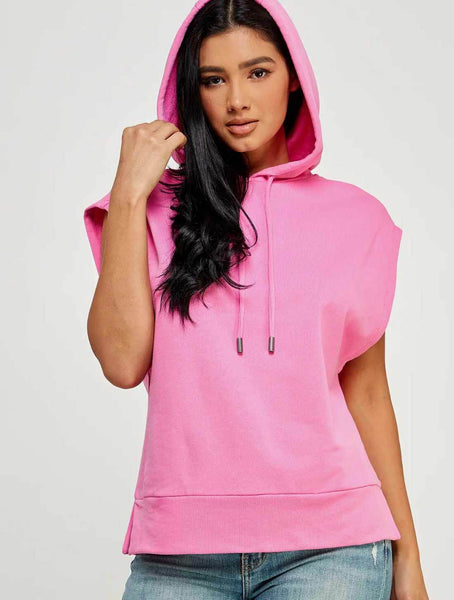 Pink short sleeve online hoodie