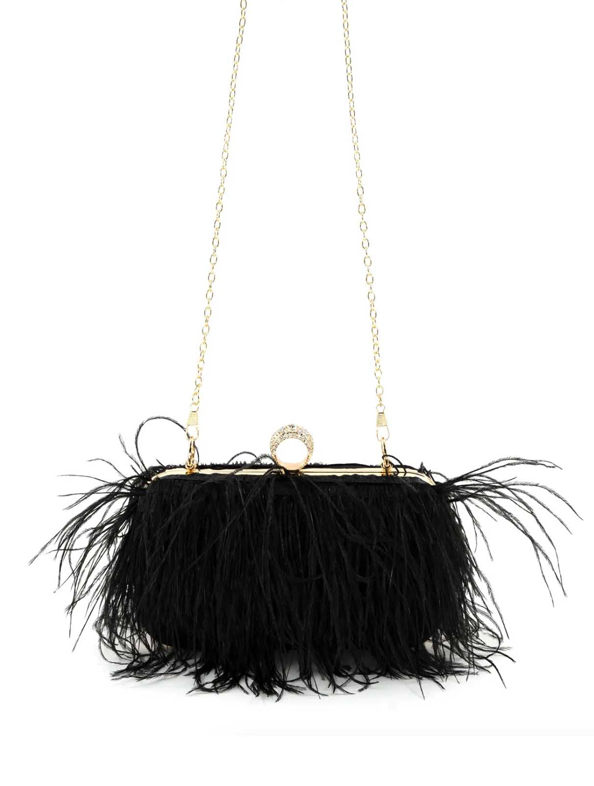 Feather Evening Clutch in Black