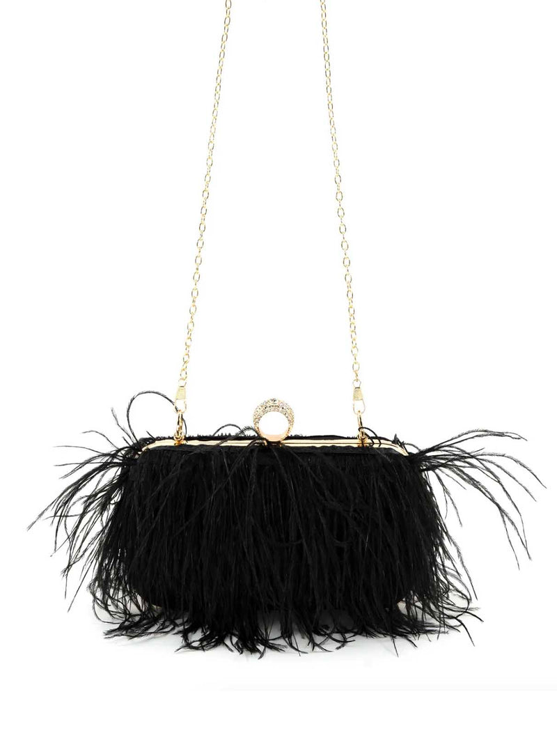 Feather Evening Clutch in Black