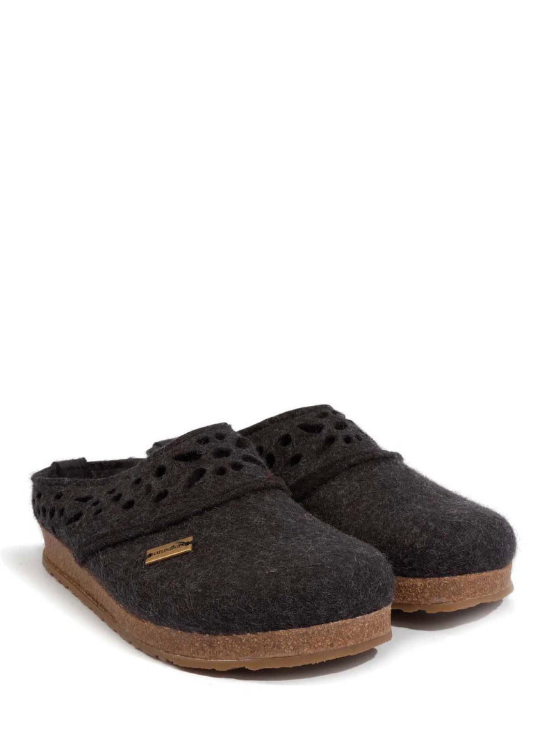 Haflinger Lacey Wool Clog in Charcoal