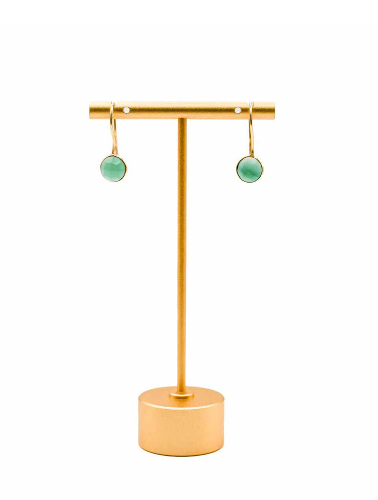 Gold Dangle Earring with Green Stone