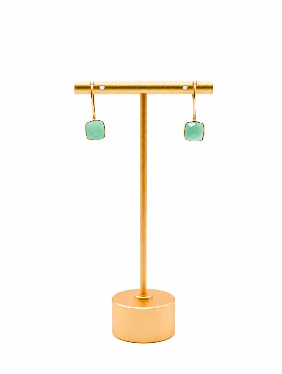 Gold Dangle Earring with Square Green Stone