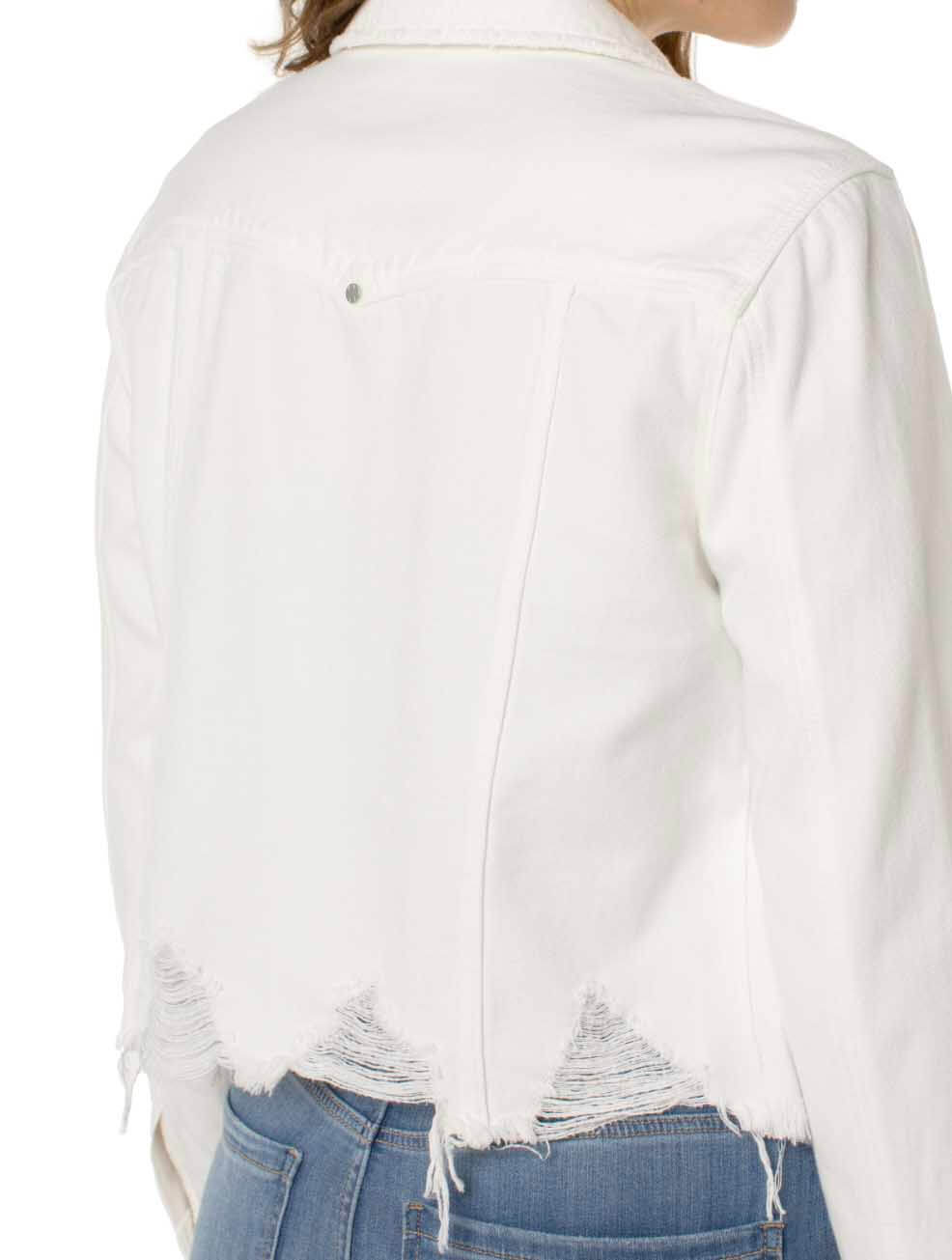 Liverpool Denim Jacket with Shredded Hem in Prairie White Des