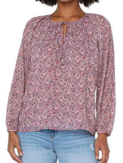 Liverpool Double Layer Shirred Blouse with Neck Ties in Wildflower Ditsy 191407621339