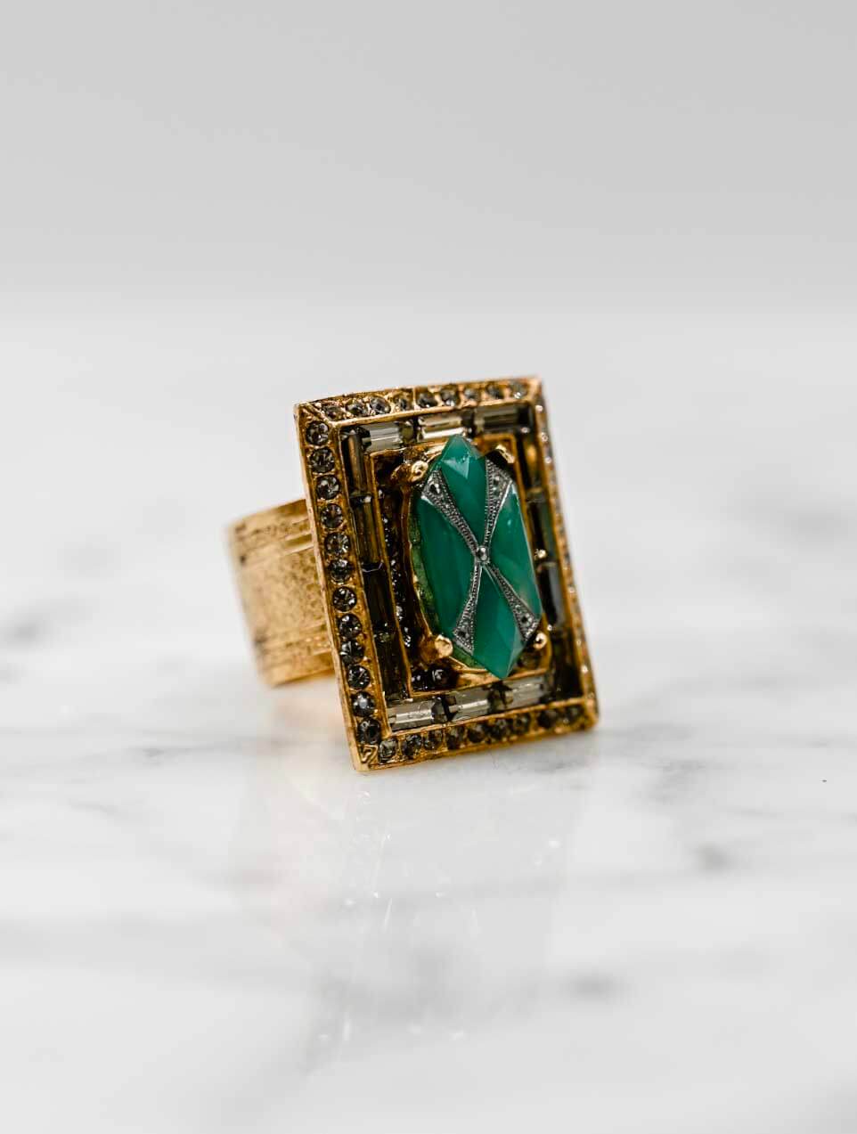 Antique Ring with Large Green Stone in Gold