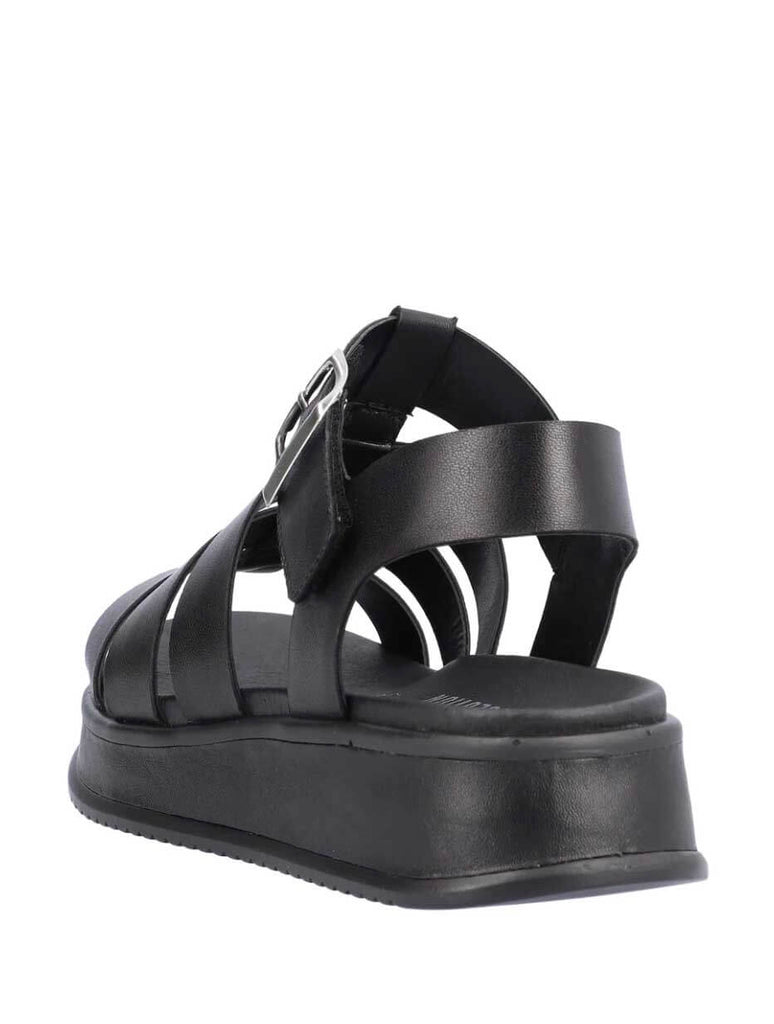 Rieker W0804-00 Meg Leather Buckle Sandal in Black 644403874549