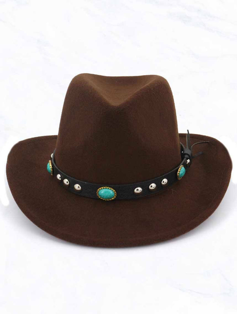 Western Cowboy Hat with Emerald Belt Detail in Brown