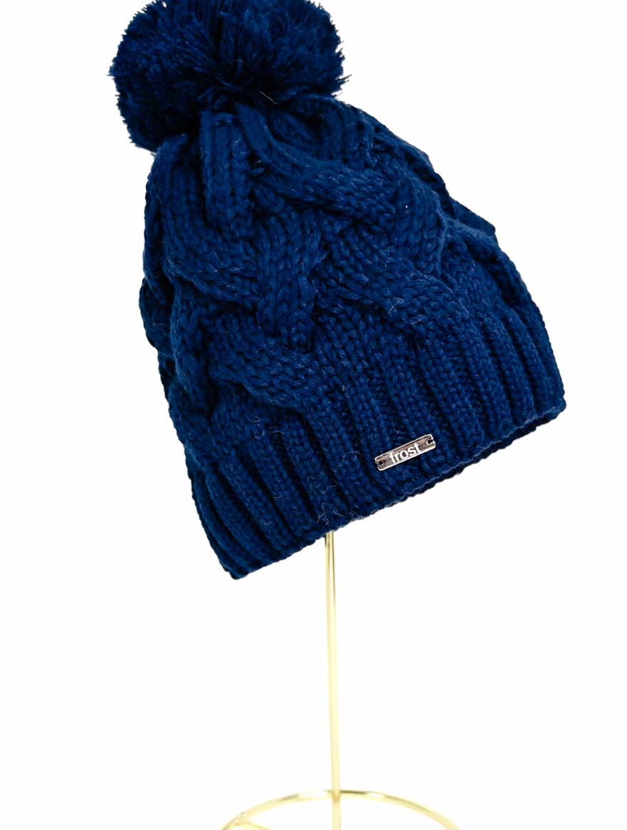 Cable Knit Hat with Fleece Lining in Navy (Final Sale)
