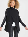 NEW SPANX ponte vegan leather sleeve drape front jacket in very black