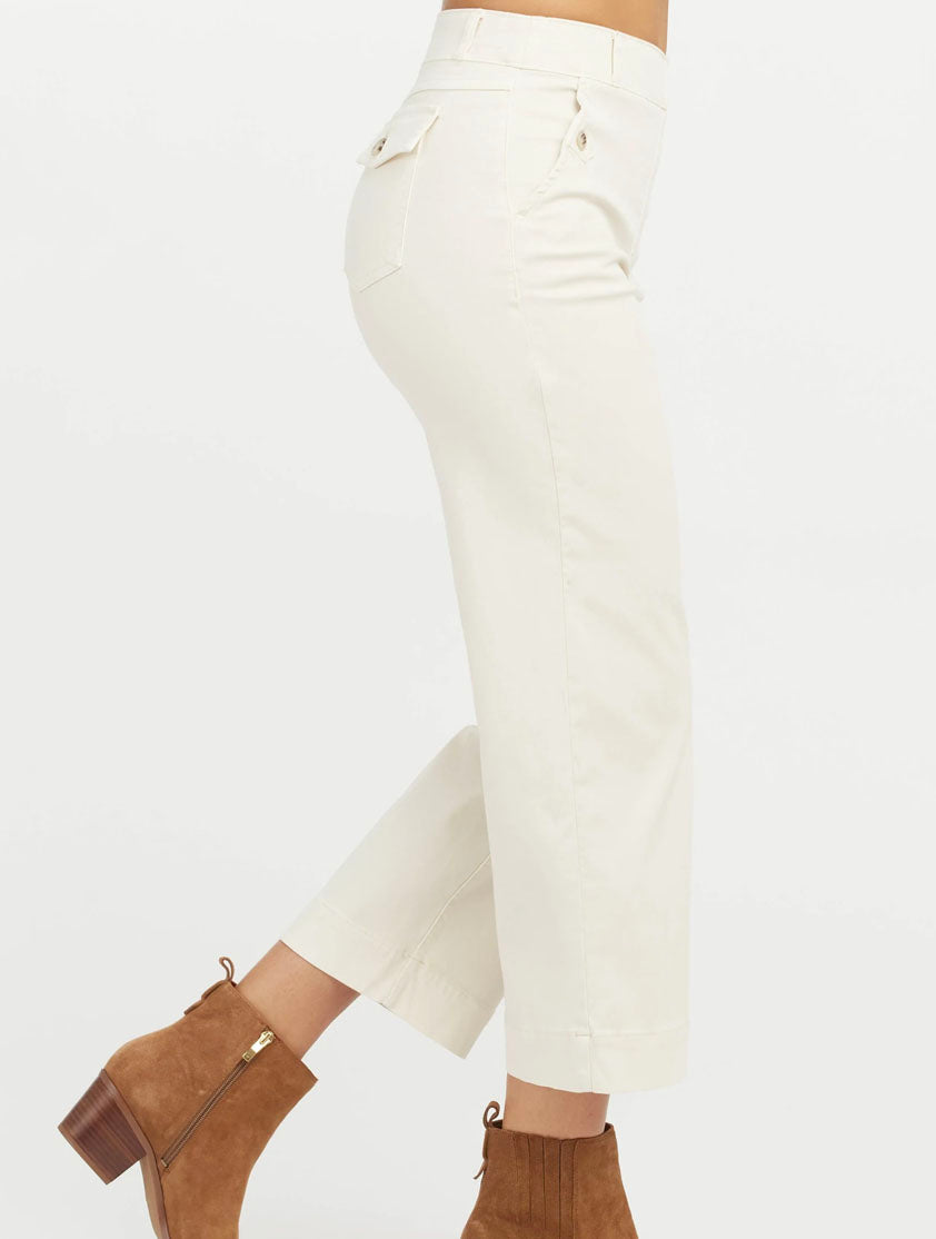 Spanx Stretch Twill Cropped Wide Leg Pant in Parchment