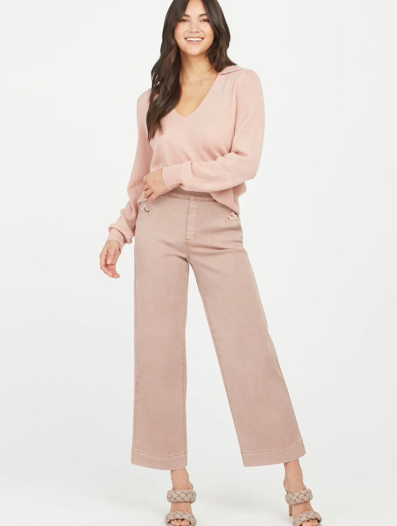 Spanx Stretch Twill Wide Leg Crop Pants In Almond At Nordstrom Rack in  Natural