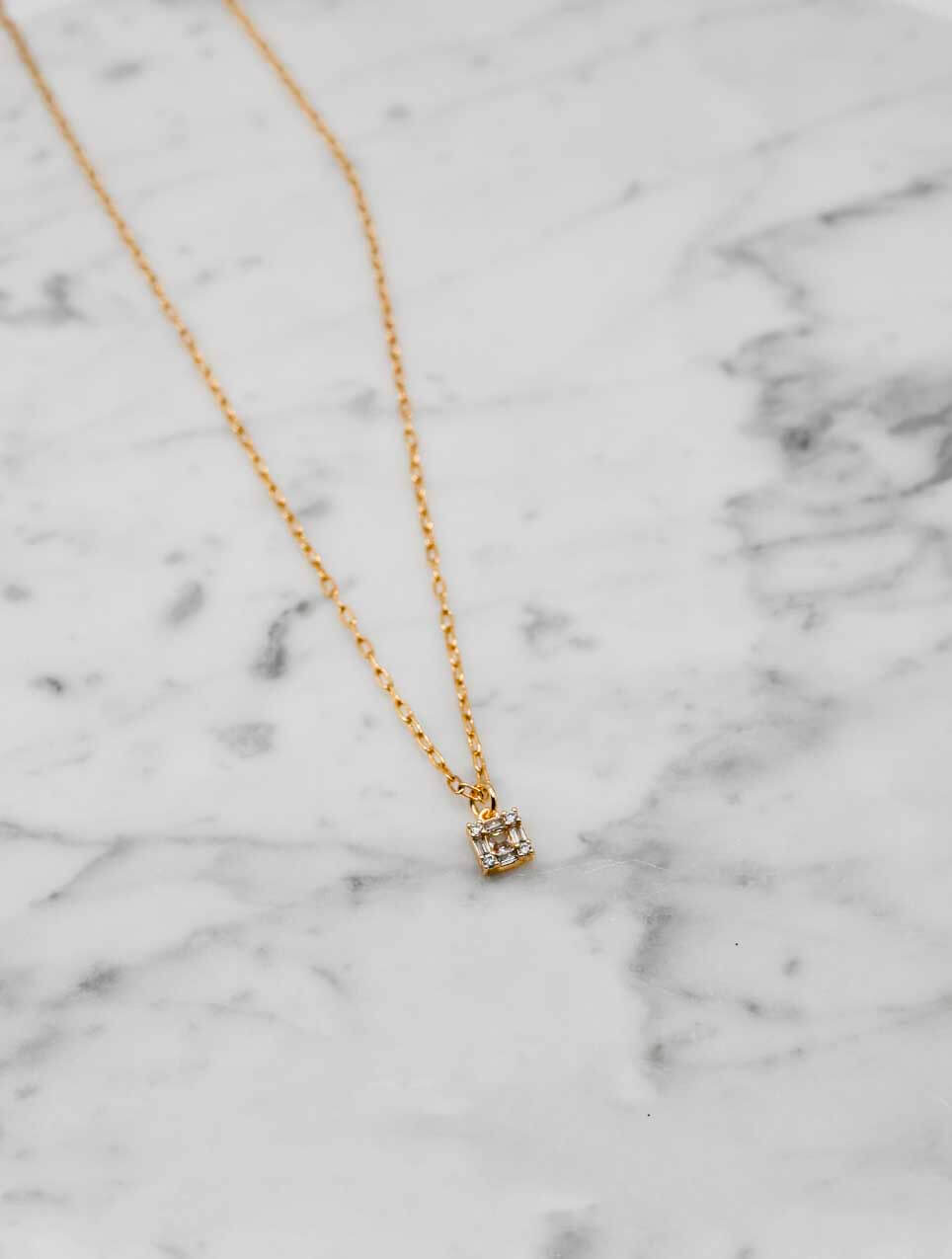 CZ Box Paperclip Necklace in Gold